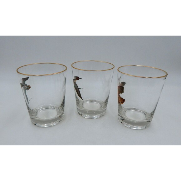 Ducks Waterfowl Double Old-Fashioned Rocks Glasses Glassware Gold Trim S/3 Sign - Picture 3 of 12